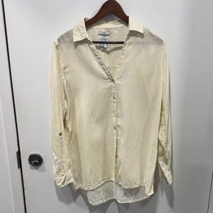 Nicole Miller Linen Long Sleeve Button Blouse